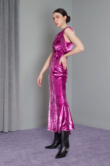 Asymmetric Draped Crushed-Terciopelo Dress