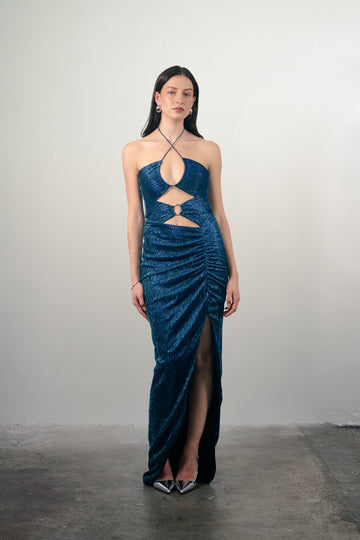 Halle Metallic Cutout Dress