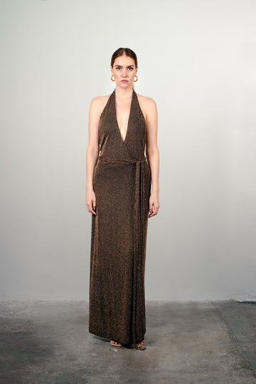 Golden Metallic Maxi Dress