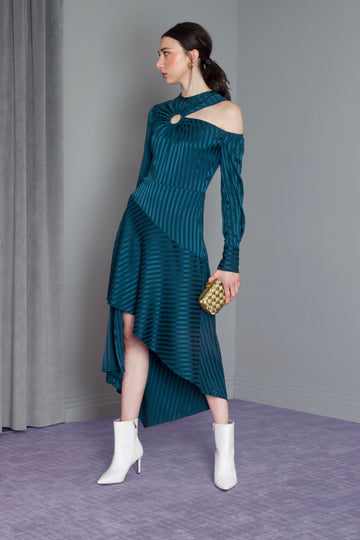 Bias Stripe Silk Asymmetric Dress Sale