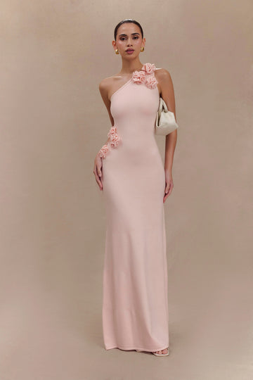 Paloma One Shoulder Knit With Flowers Maxi Dress