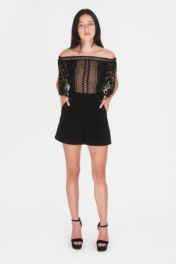 Black Lace Off Shoulder Jumpsuit Sale