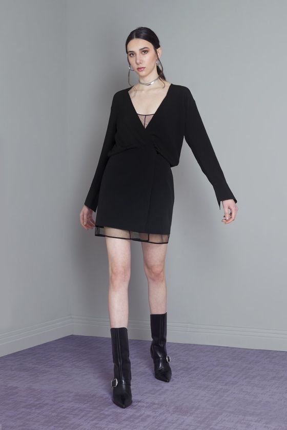 Tulle Shadow V-Neck Bonded Mini Dress